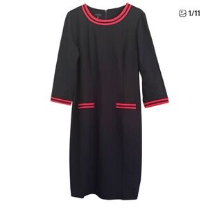 Talbots Ponte Knit Career Shift Midi Blue Red Trim Dress, Size 14
